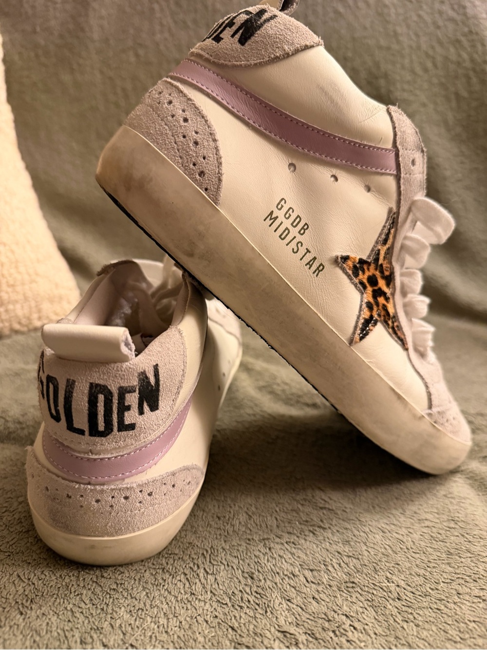 Golden Goose Mid Star Sneakers Pony/Calf Hair Leopard Star and Lavender Accent